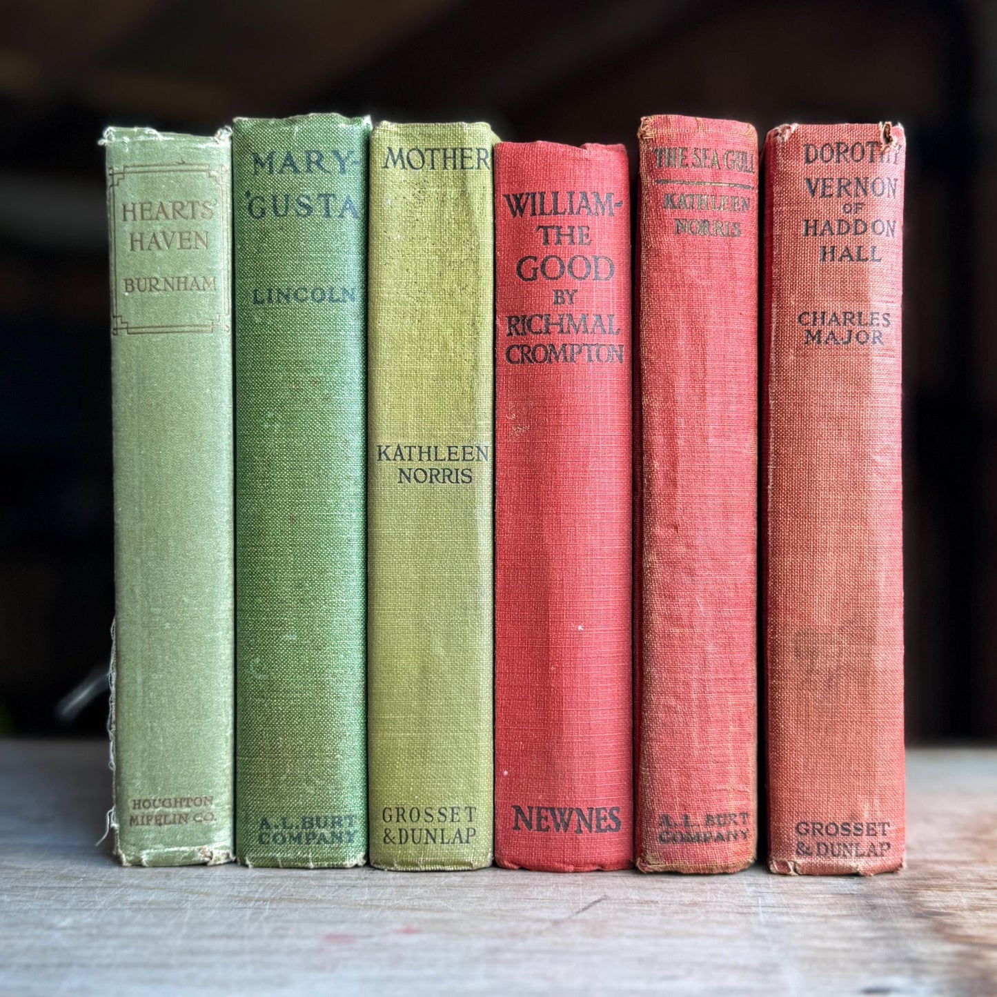 Antique Red and Green Book Set for Christmas Decor, Holiday Mantel, Shelf Styling - Pretty Old Books