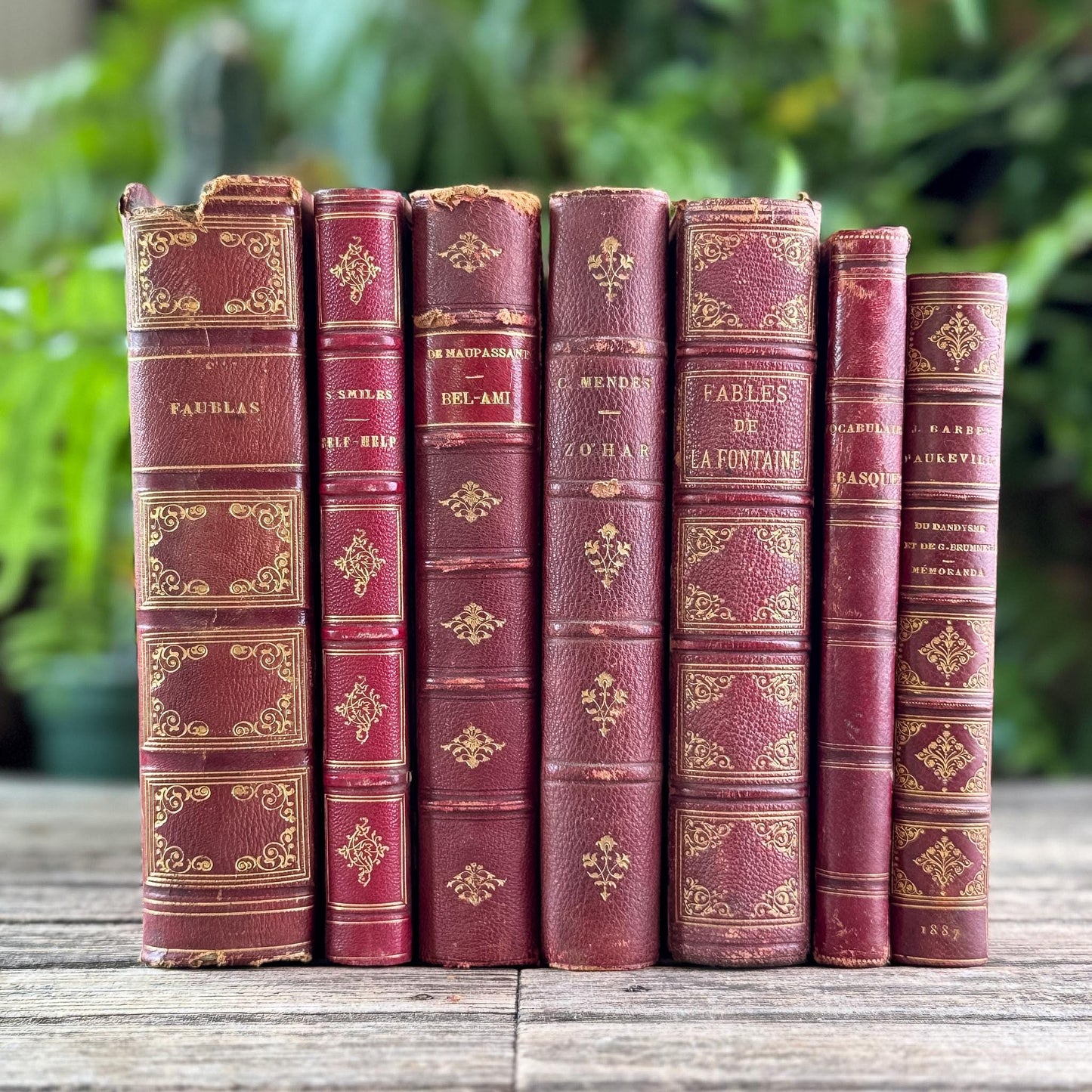 Antique Red French Leather Book Set - Pretty Old Books