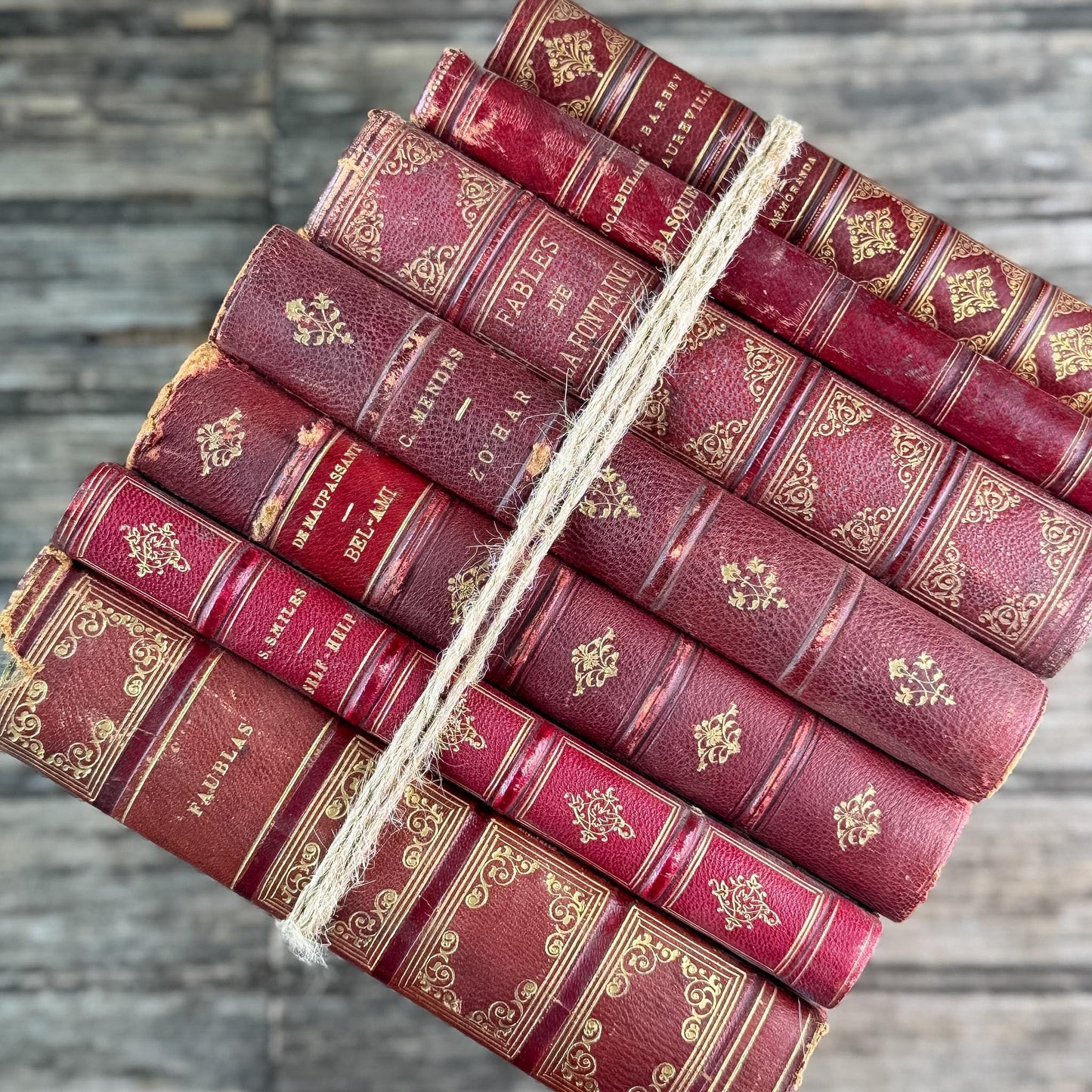 Antique Red French Leather Book Set - Pretty Old Books