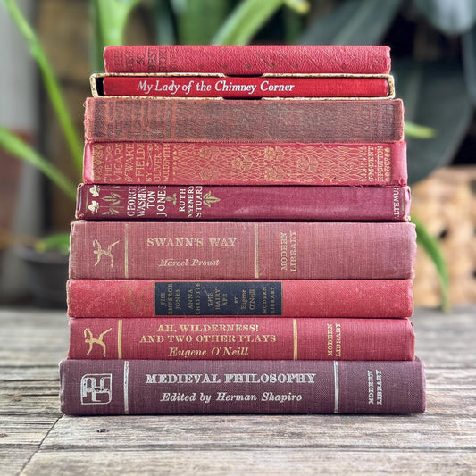 Antique Red Mini Book Bundle, English Literature and Poetry, Shabby Distressed Small Books - Pretty Old Books