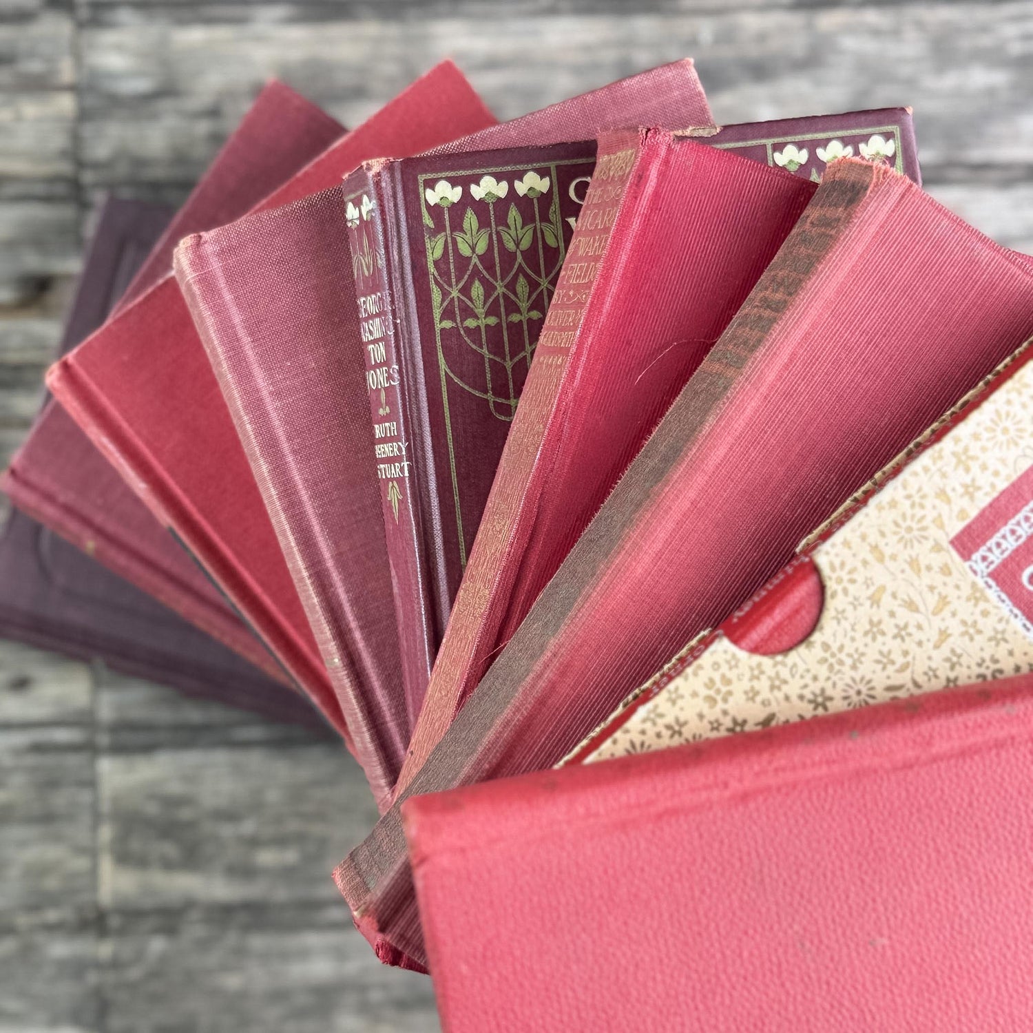Antique Red Mini Book Bundle, English Literature and Poetry, Shabby Distressed Small Books - Pretty Old Books