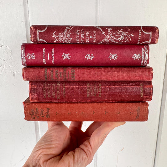 Antique Red Mini Book Bundle, English Literature and Poetry, Shabby Distressed Small Books - Pretty Old Books