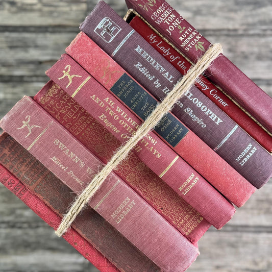 Antique Red Mini Book Bundle, English Literature and Poetry, Shabby Distressed Small Books - Pretty Old Books