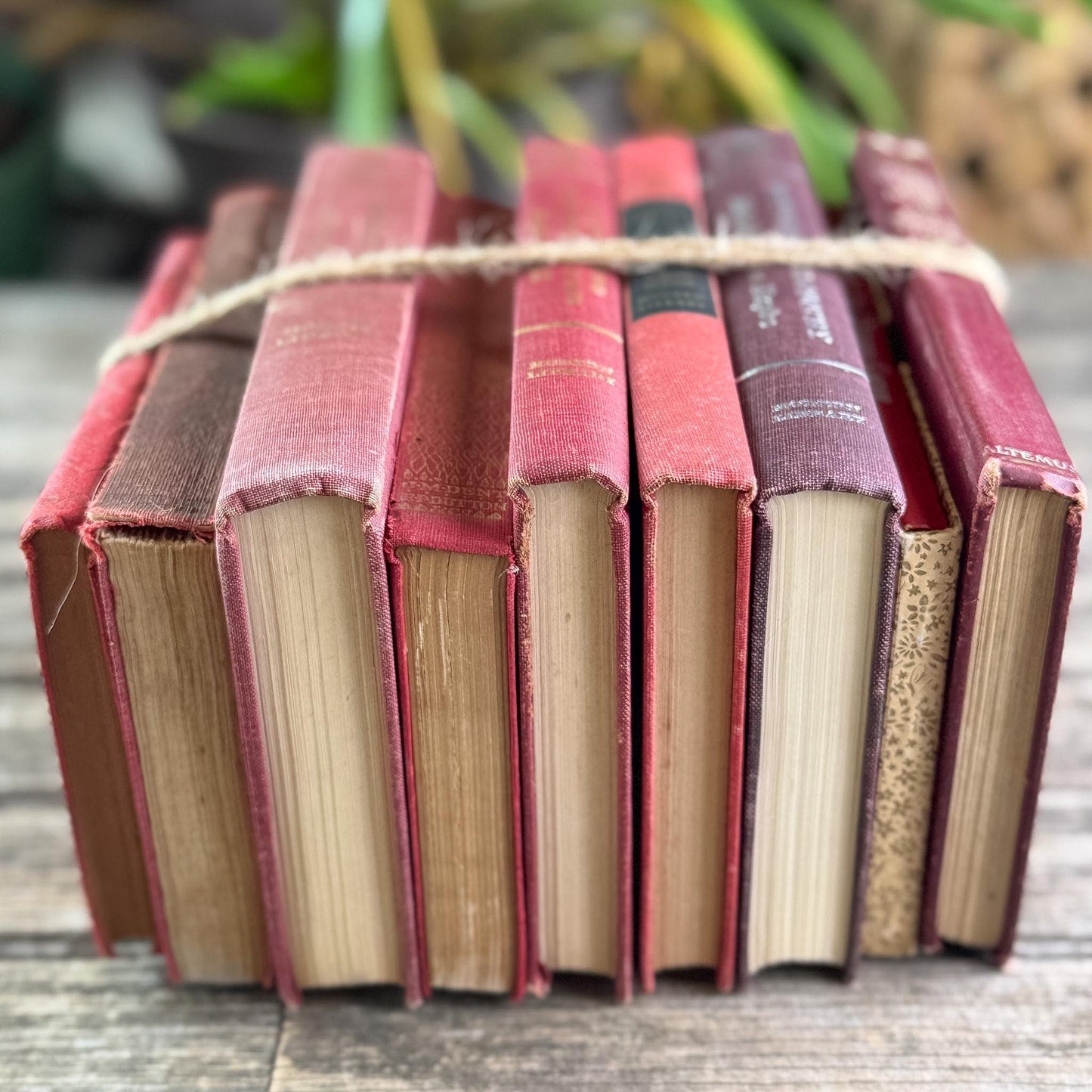 Antique Red Mini Book Bundle, English Literature and Poetry, Shabby Distressed Small Books - Pretty Old Books