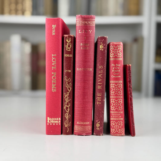 Antique Red Mini Book Bundle, Shabby Distressed Nightstand Decor, Small Books - Pretty Old Books