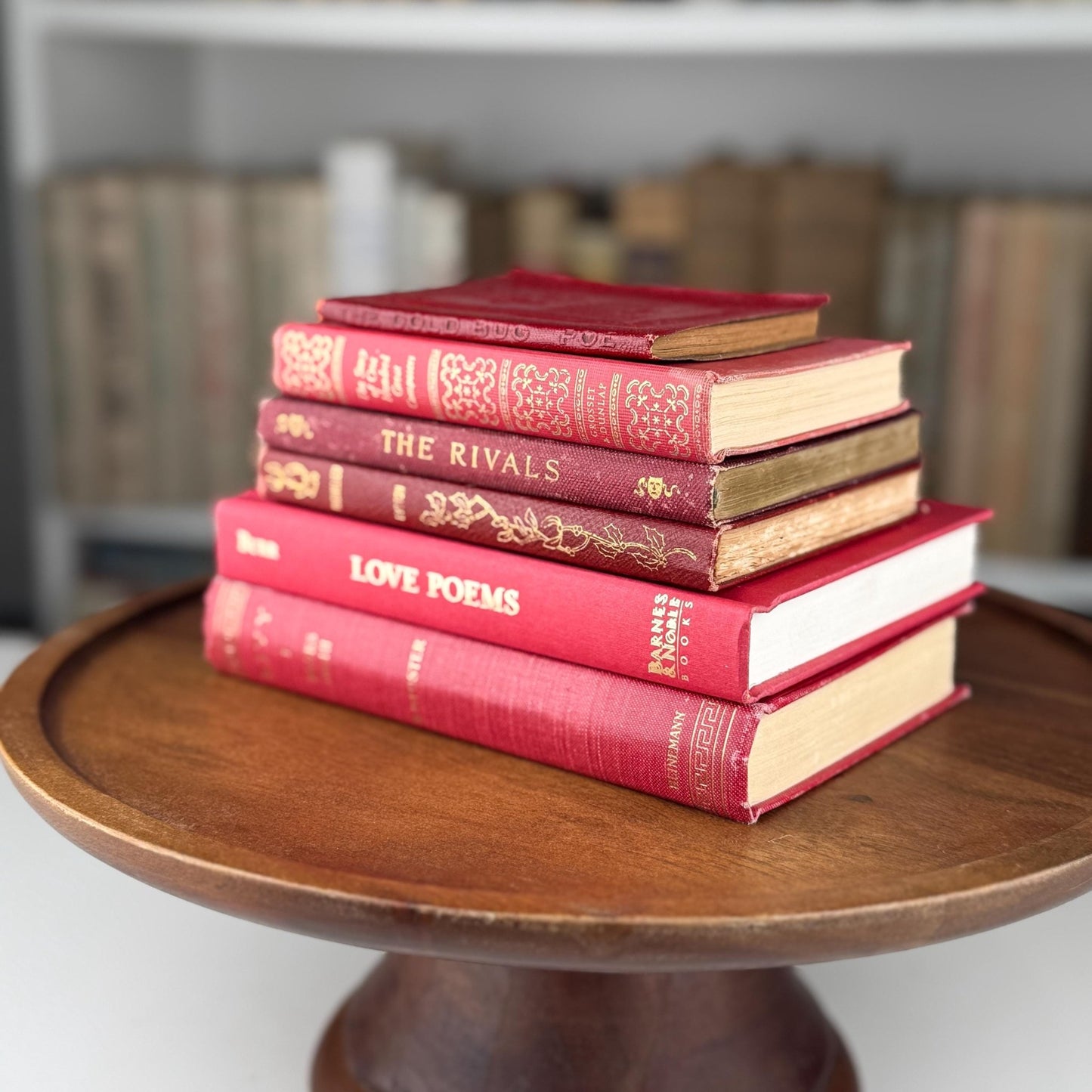 Antique Red Mini Book Bundle, Shabby Distressed Nightstand Decor, Small Books - Pretty Old Books