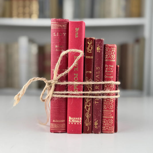 Antique Red Mini Book Bundle, Shabby Distressed Nightstand Decor, Small Books - Pretty Old Books