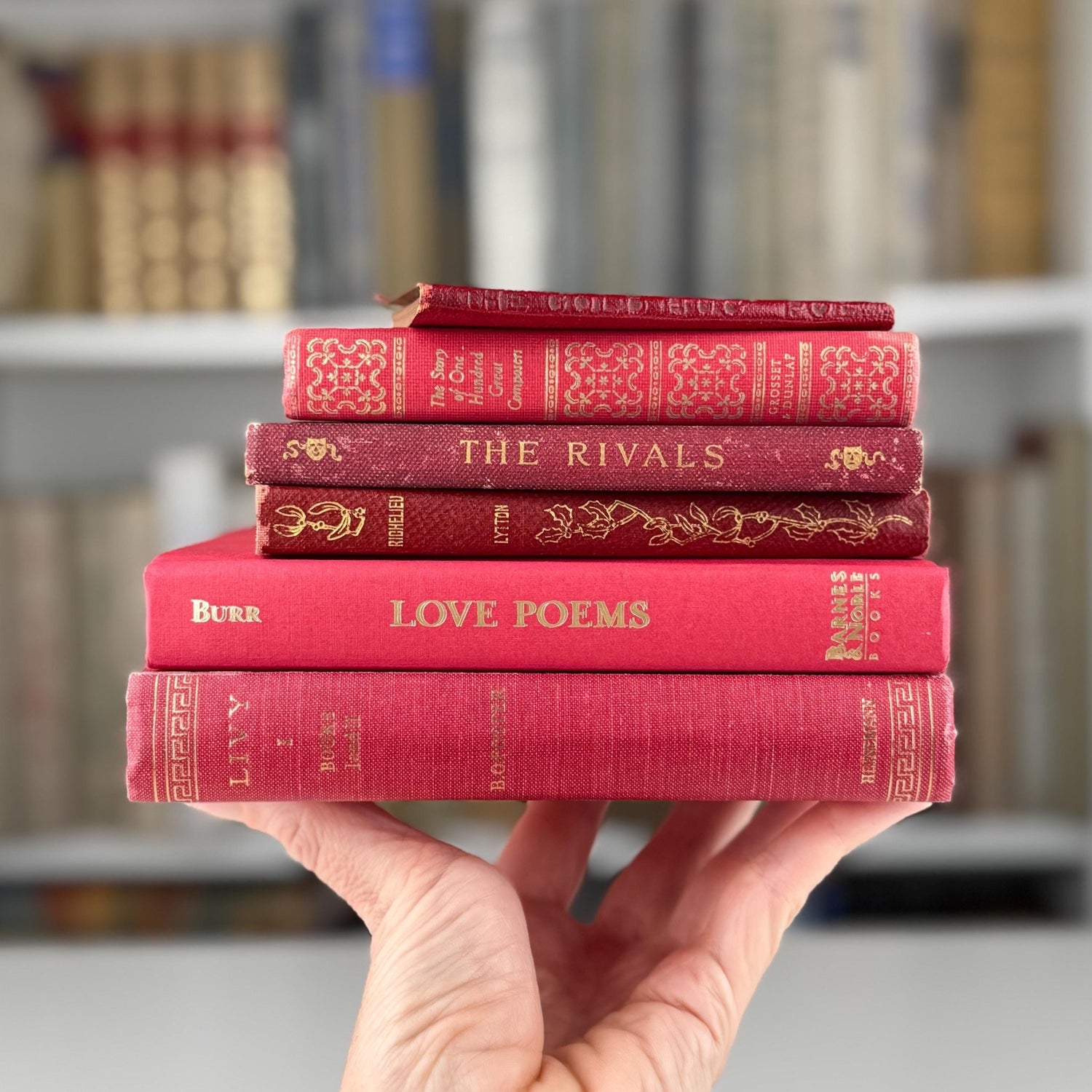 Antique Red Mini Book Bundle, Shabby Distressed Nightstand Decor, Small Books - Pretty Old Books