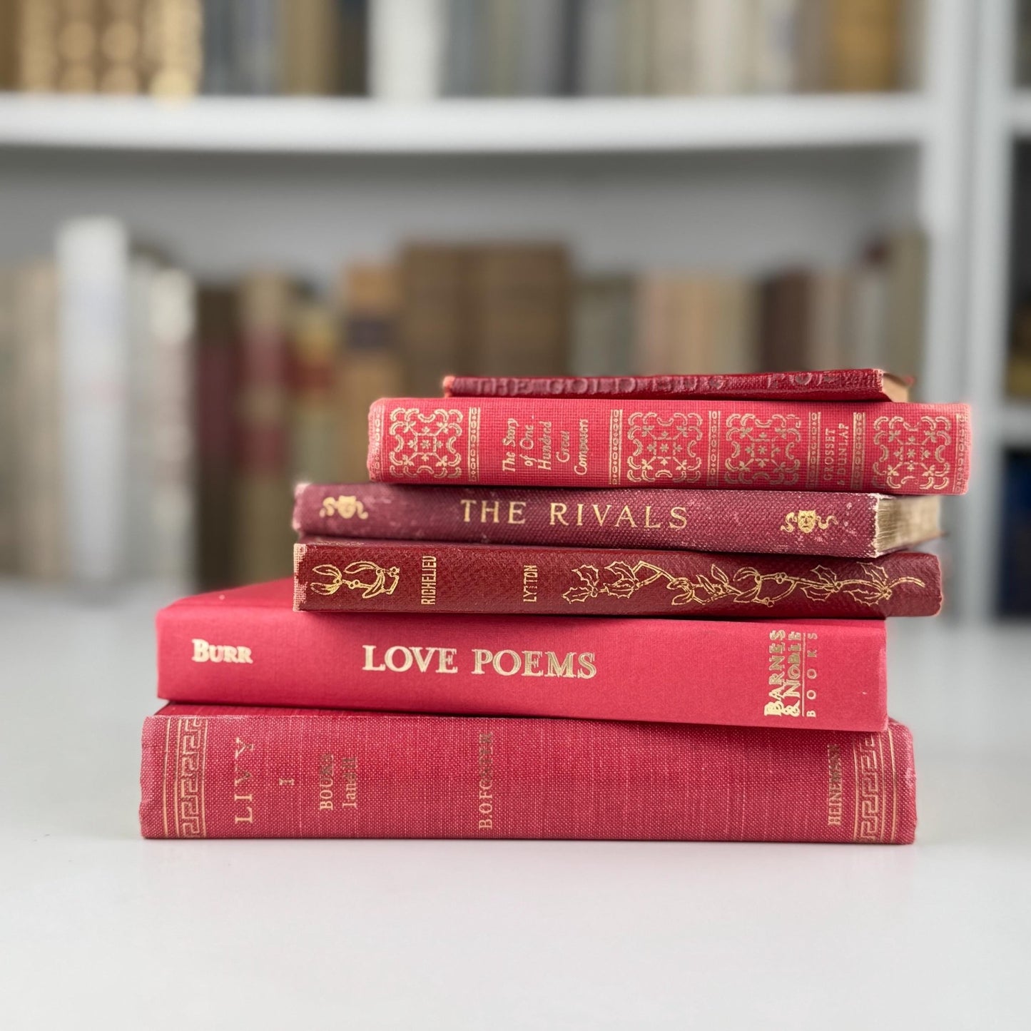 Antique Red Mini Book Bundle, Shabby Distressed Nightstand Decor, Small Books - Pretty Old Books