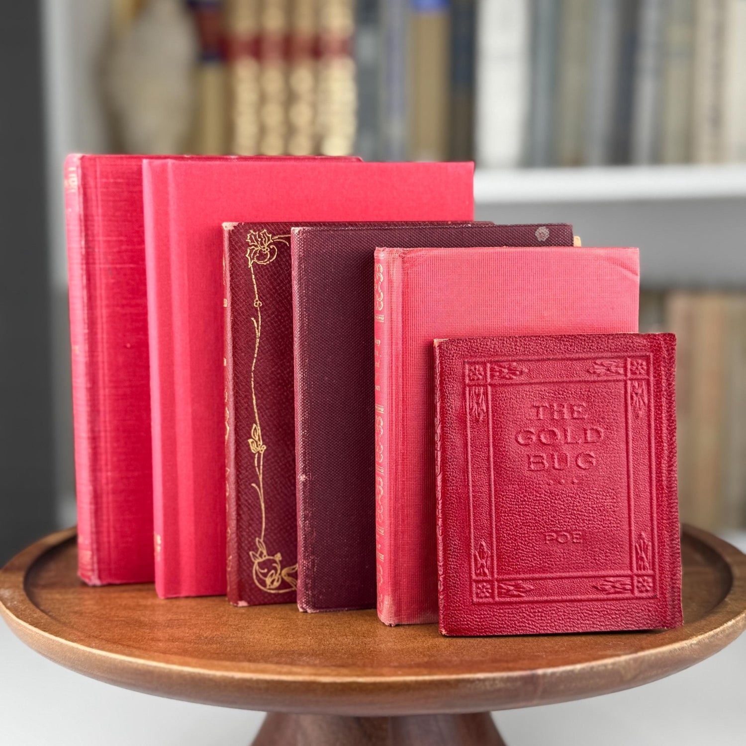 Antique Red Mini Book Bundle, Shabby Distressed Nightstand Decor, Small Books - Pretty Old Books