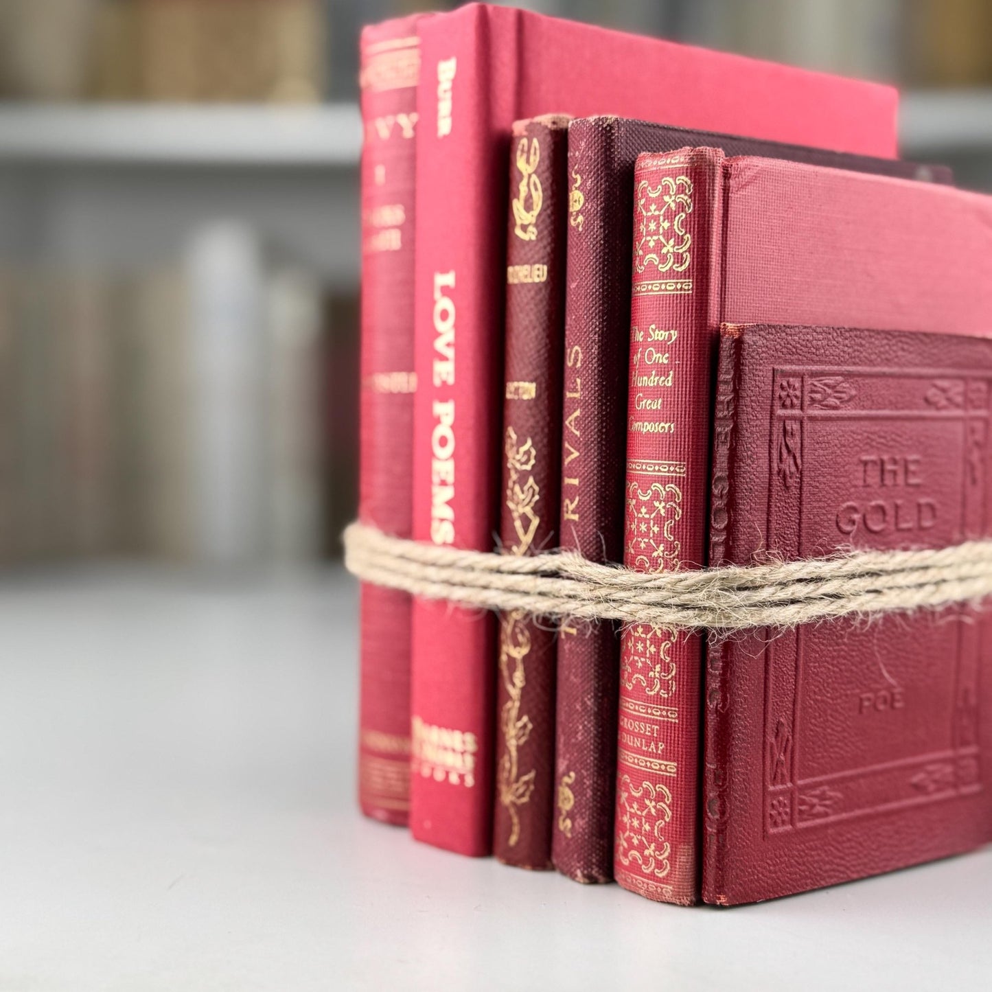 Antique Red Mini Book Bundle, Shabby Distressed Nightstand Decor, Small Books - Pretty Old Books