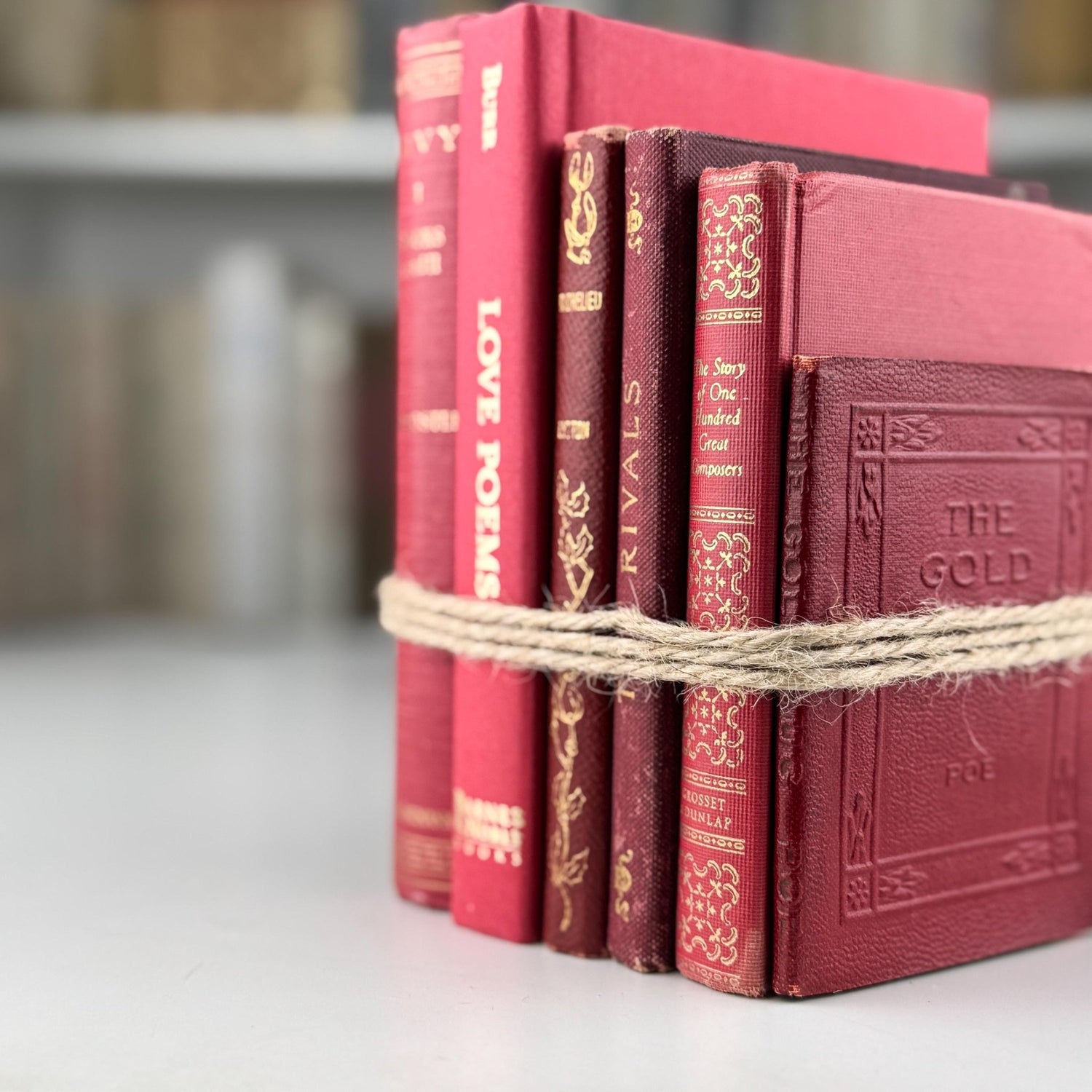 Antique Red Mini Book Bundle, Shabby Distressed Nightstand Decor, Small Books - Pretty Old Books