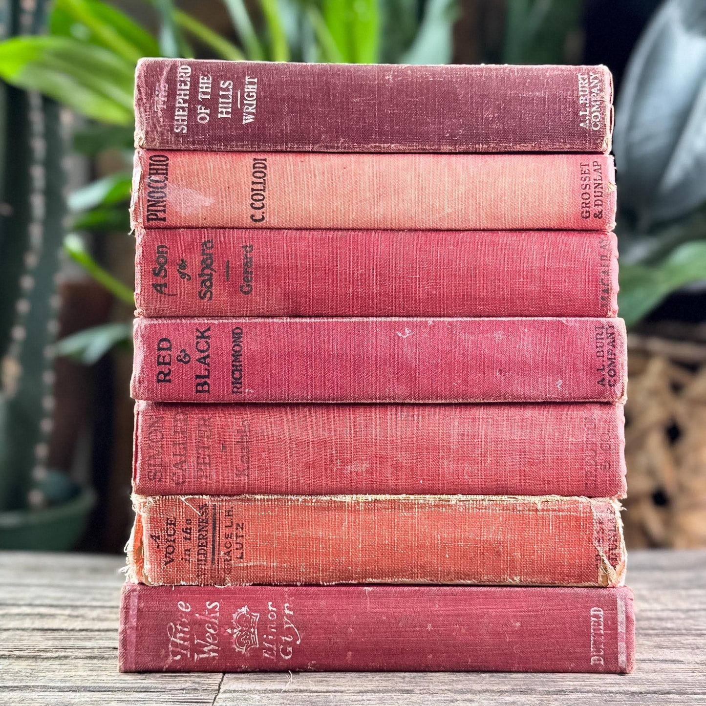 Antique Red Novels and Domestic Fiction for Shelf Styling - Pretty Old Books