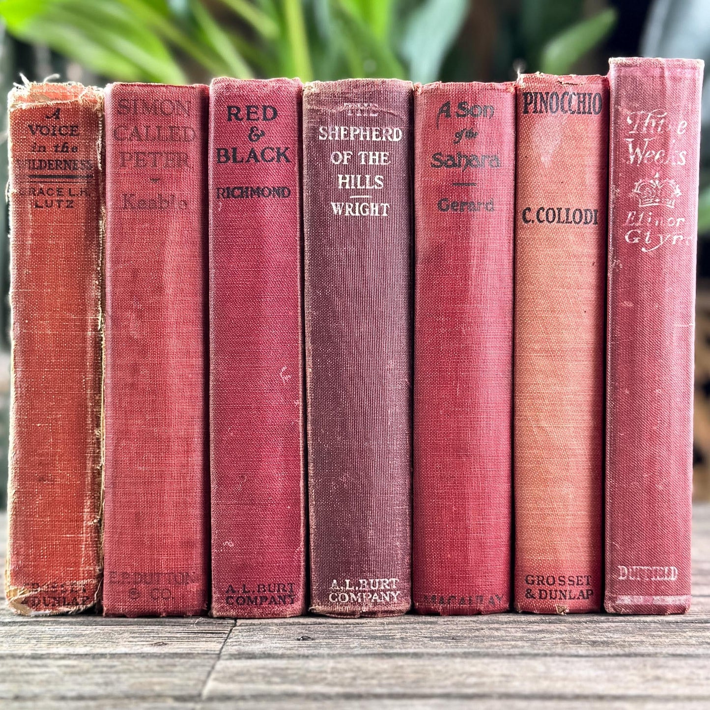 Antique Red Novels and Domestic Fiction for Shelf Styling - Pretty Old Books