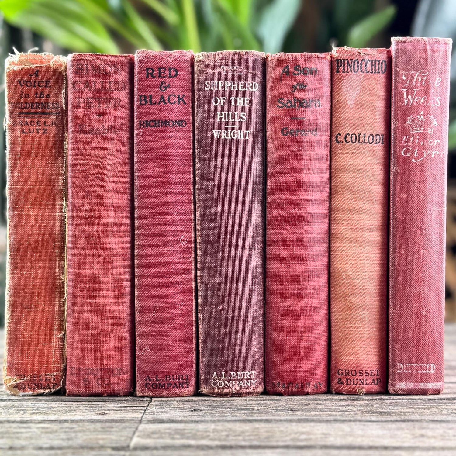 Antique Red Novels and Domestic Fiction for Shelf Styling - Pretty Old Books