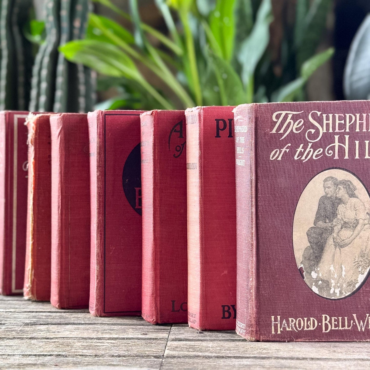 Antique Red Novels and Domestic Fiction for Shelf Styling - Pretty Old Books