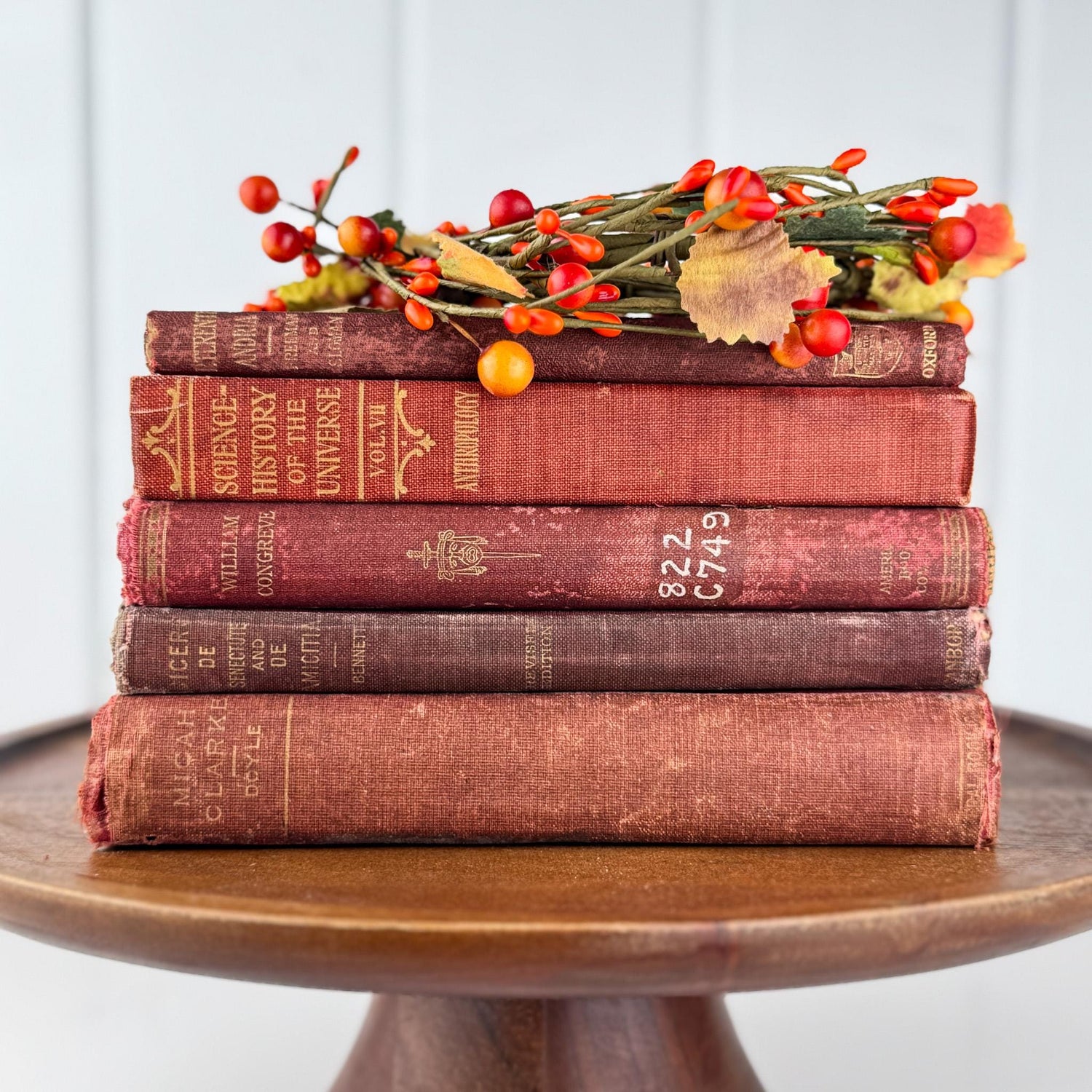 Antique Red Small Book Bundle for Literary Decor - Pretty Old Books