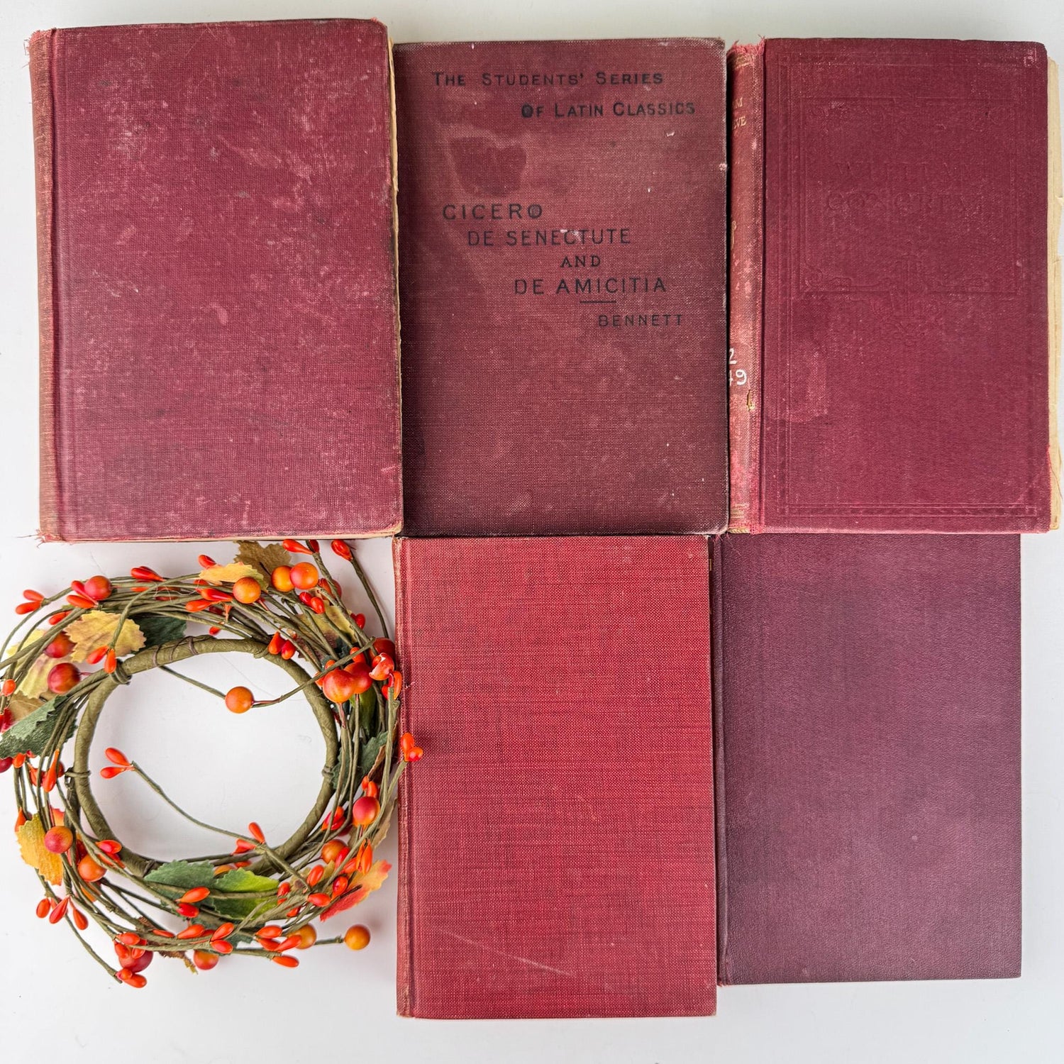 Antique Red Small Book Bundle for Literary Decor - Pretty Old Books