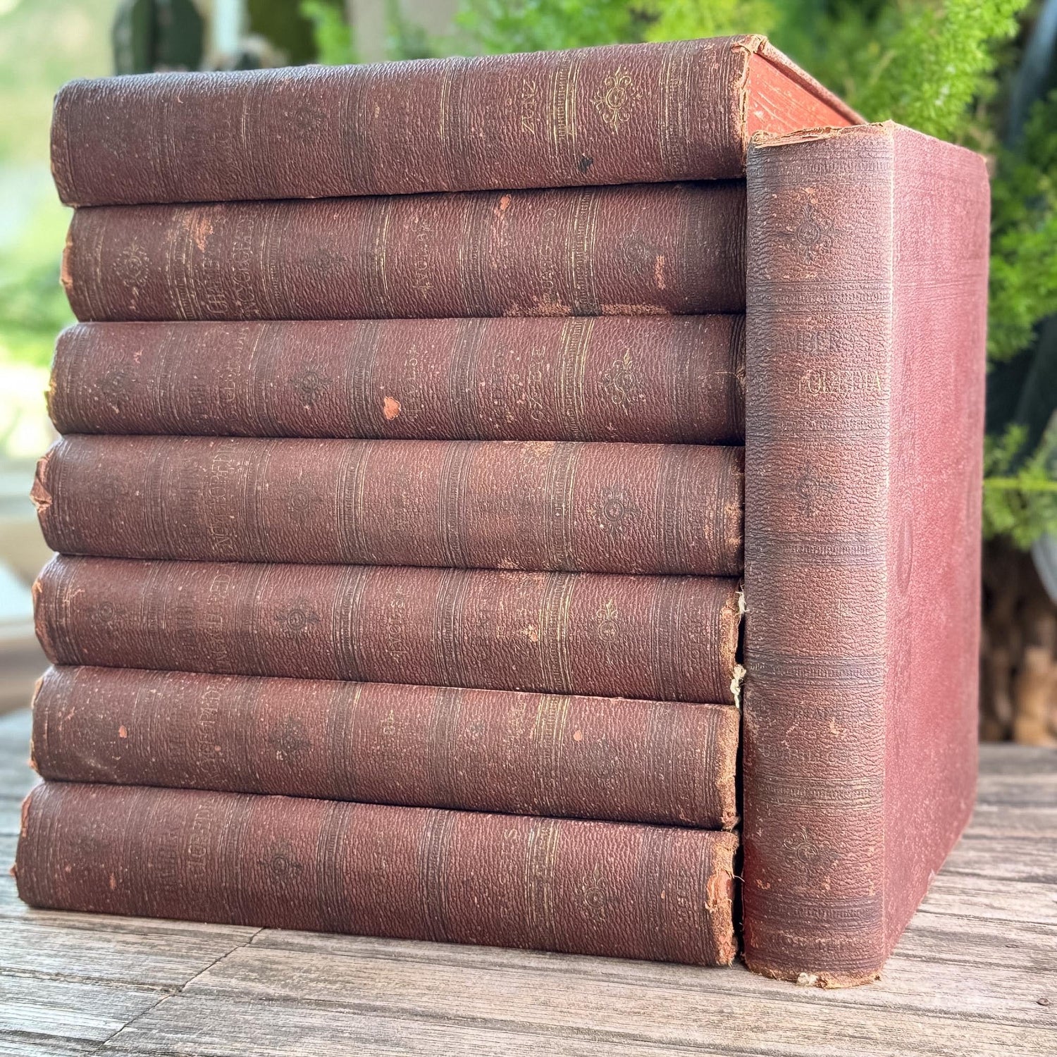 Antique Rust Red Chambers's Encyclopedia: A Dictionary of Universal Knowledge For the People, 1889, Complete 8 Volume Set - Pretty Old Books