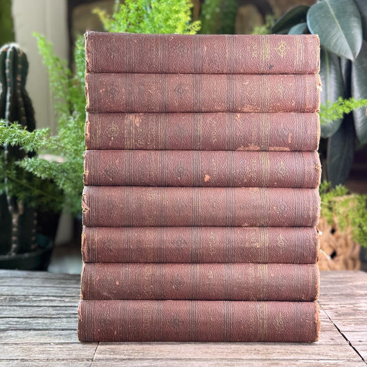 Antique Rust Red Chambers's Encyclopedia: A Dictionary of Universal Knowledge For the People, 1889, Complete 8 Volume Set - Pretty Old Books