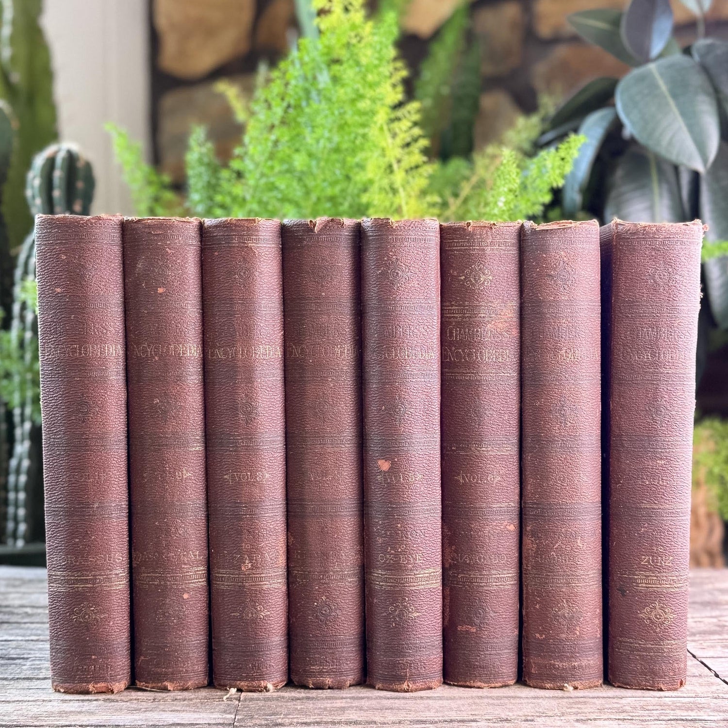 Antique Rust Red Chambers's Encyclopedia: A Dictionary of Universal Knowledge For the People, 1889, Complete 8 Volume Set - Pretty Old Books