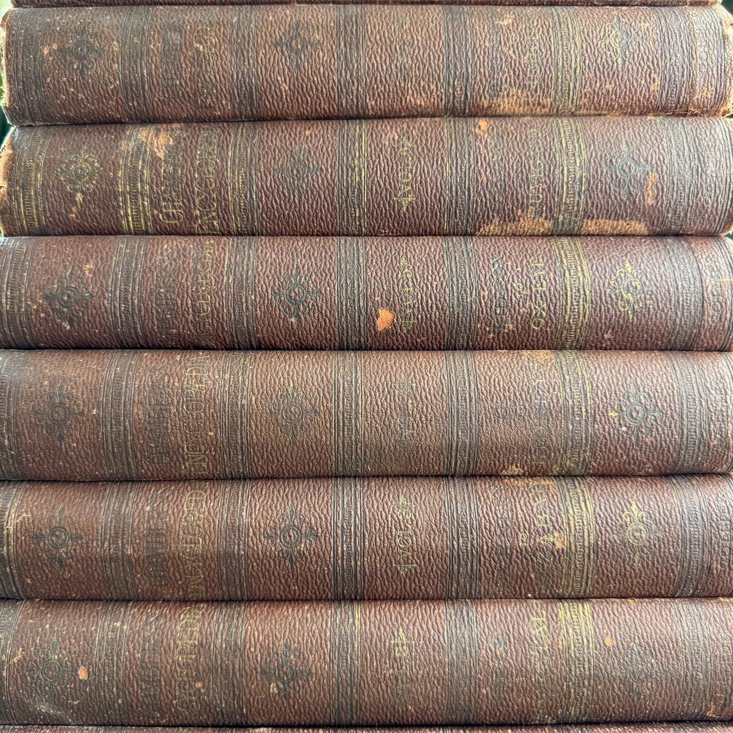 Antique Rust Red Chambers's Encyclopedia: A Dictionary of Universal Knowledge For the People, 1889, Complete 8 Volume Set - Pretty Old Books