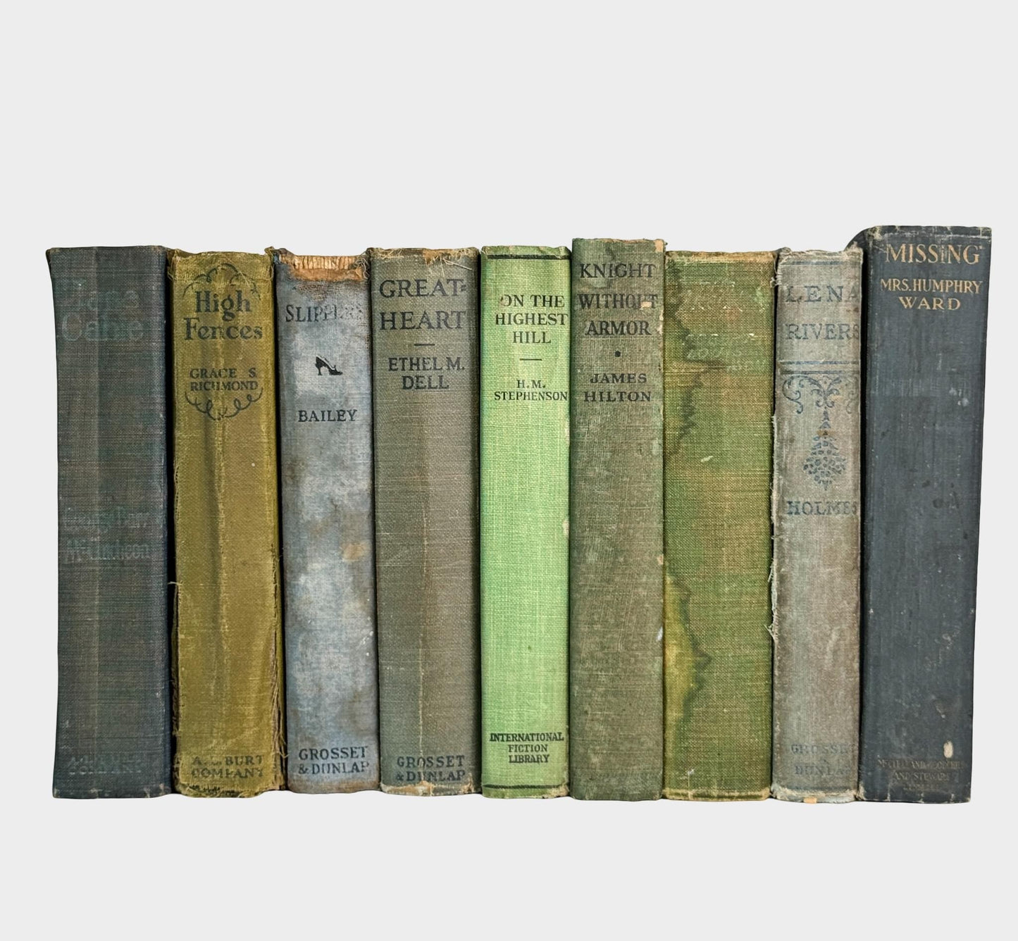 Antique Shabby Blue and Green Distressed Books for Display, Handmade Decor - Pretty Old Books