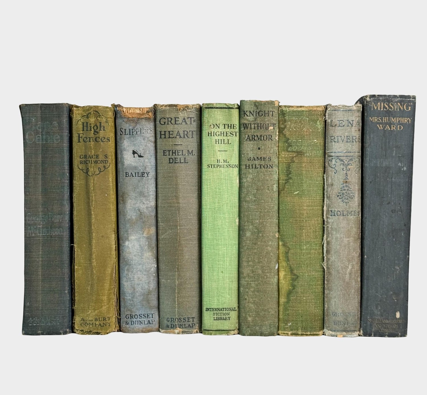 Antique Shabby Blue and Green Distressed Books for Display, Handmade Decor - Pretty Old Books
