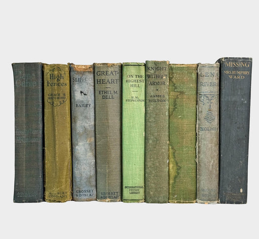 Antique Shabby Blue and Green Distressed Books for Display, Handmade Decor - Pretty Old Books