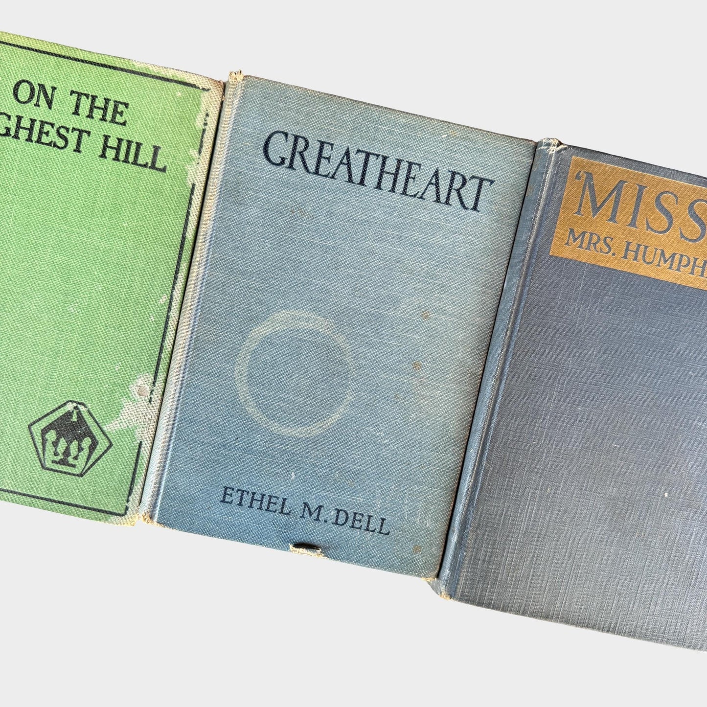 Antique Shabby Blue and Green Distressed Books for Display, Handmade Decor - Pretty Old Books