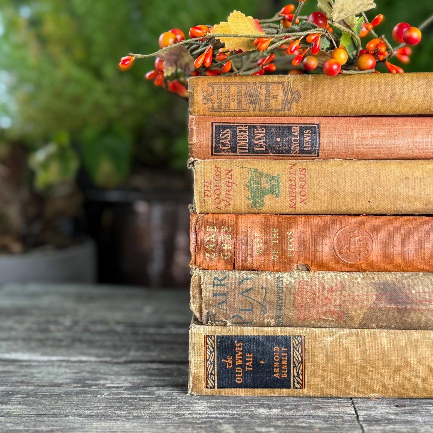 Antique Shabby Earth - Toned Orange Red, Rust, and Beige Boo Bundle - Pretty Old Books