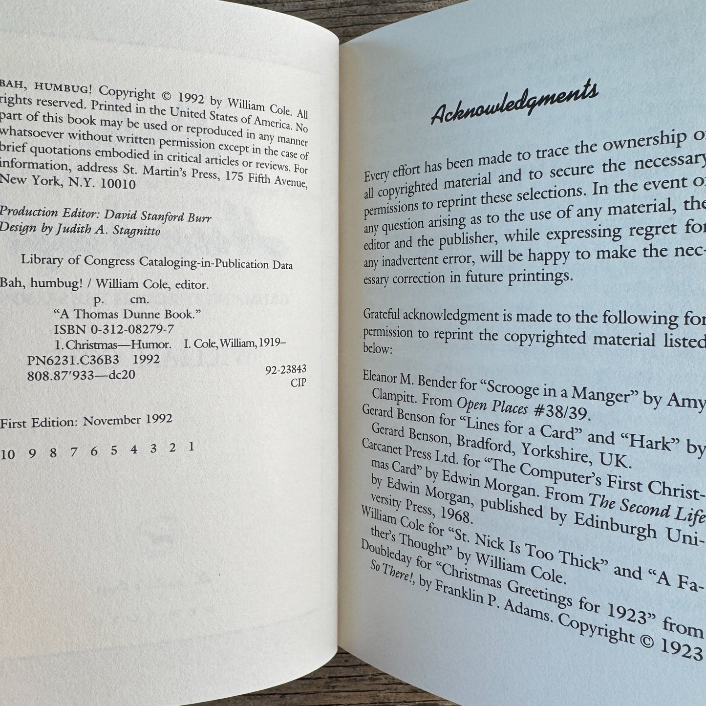 Bah, Humbug, Grumping Through the Season, William Cole, 1992, First Edition - Pretty Old Books