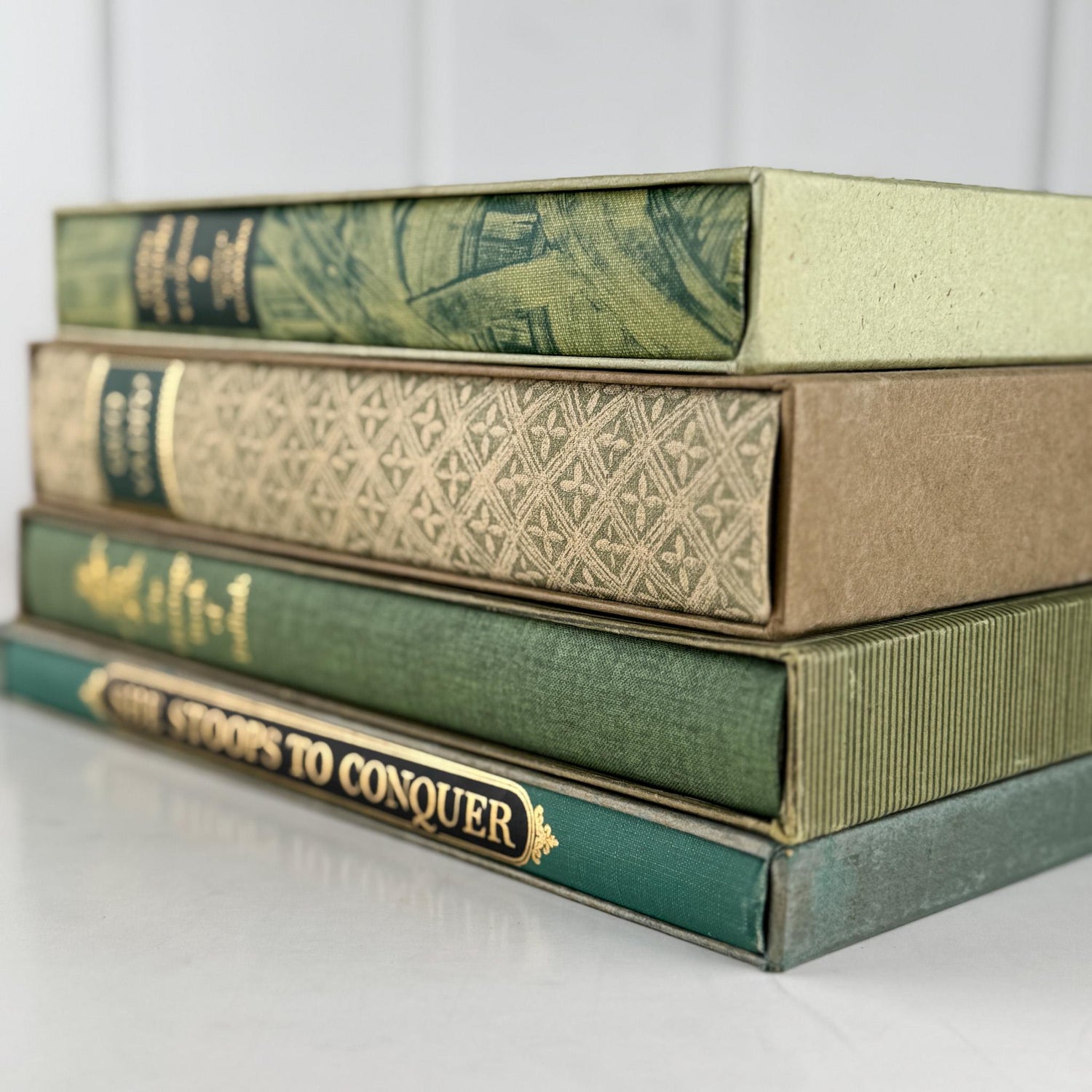 Beige and Green Heritage Press, 1950s Mid Century Books for Bookshelf Decor - Pretty Old Books