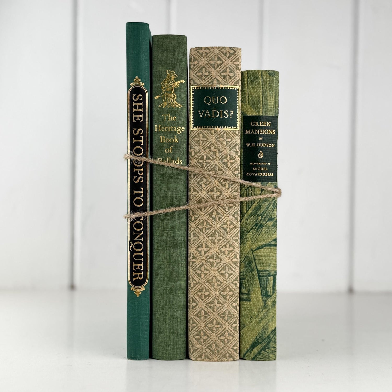 Beige and Green Heritage Press, 1950s Mid Century Books for Bookshelf Decor - Pretty Old Books