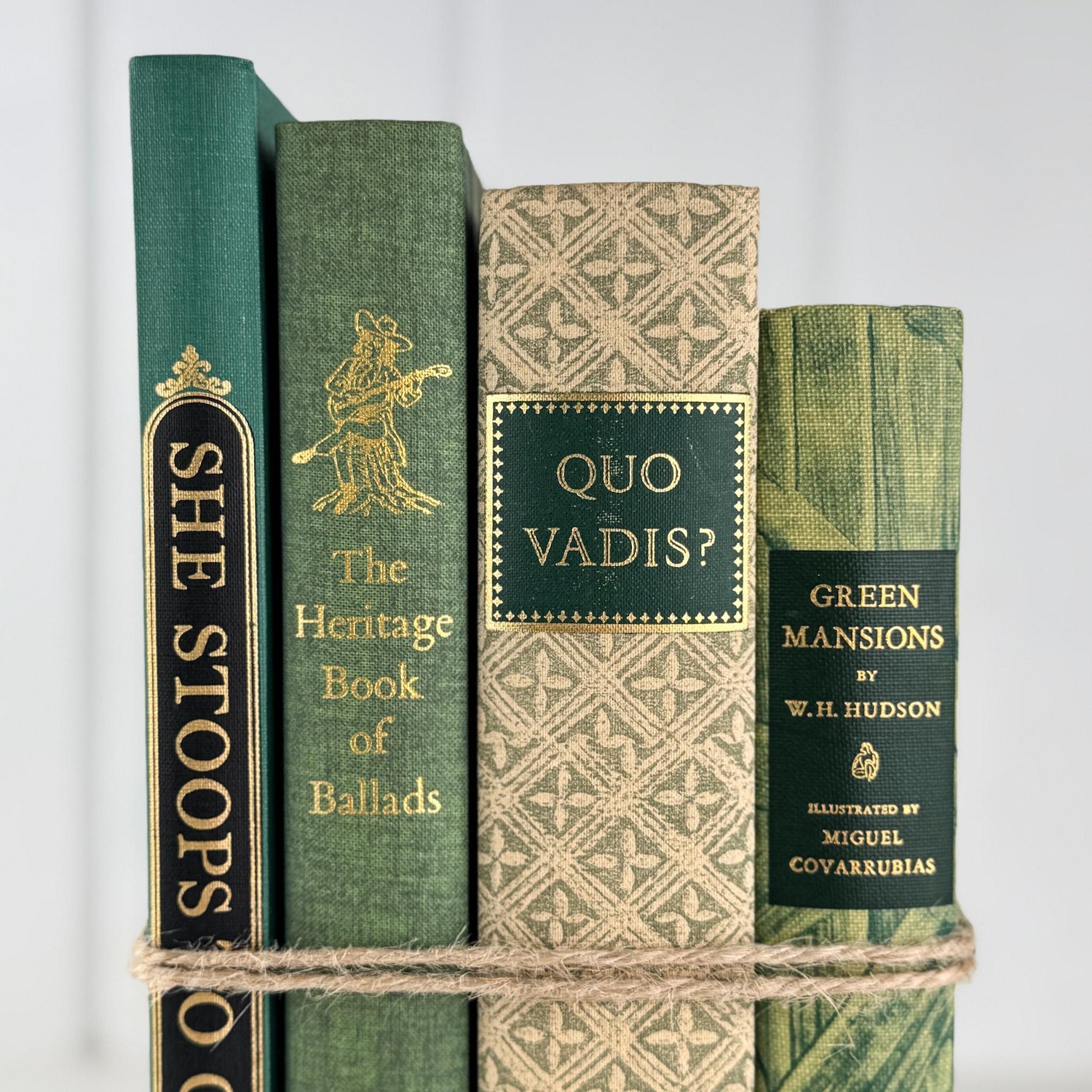 Beige and Green Heritage Press, 1950s Mid Century Books for Bookshelf Decor - Pretty Old Books