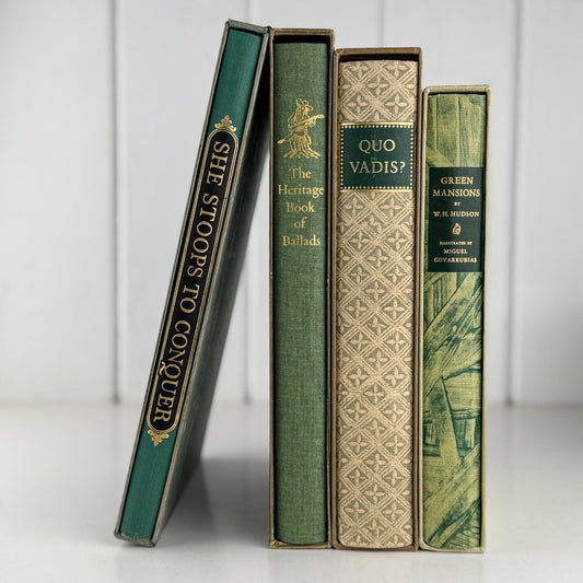 Beige and Green Heritage Press, 1950s Mid Century Books for Bookshelf Decor - Pretty Old Books