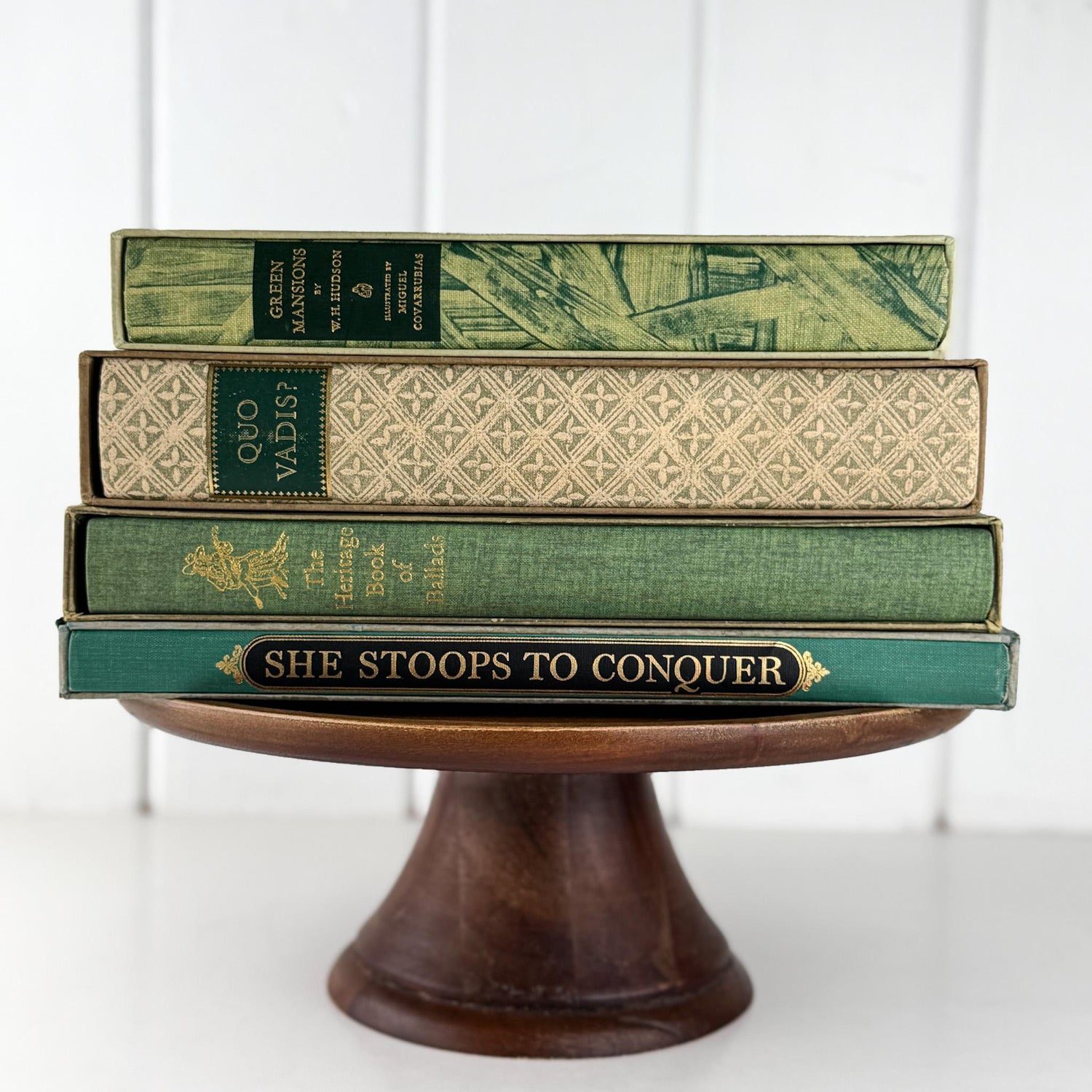 Beige and Green Heritage Press, 1950s Mid Century Books for Bookshelf Decor - Pretty Old Books
