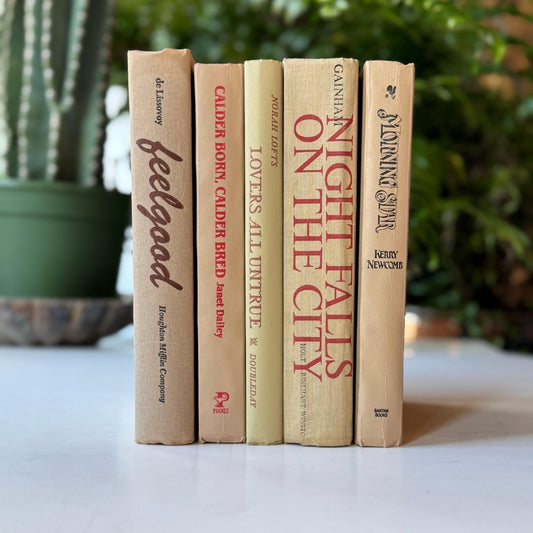 Beige and Red 1970s and 80s Vintage Books for Retro Shelf Styling - Pretty Old Books