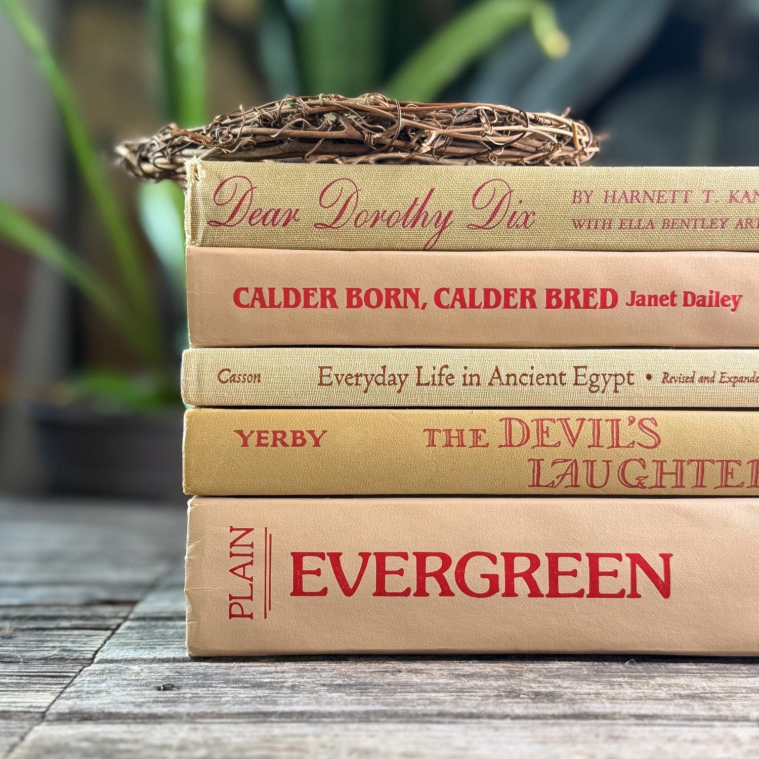 Beige and Red 1970s Vintage Books for Retro Shelf Styling - Pretty Old Books