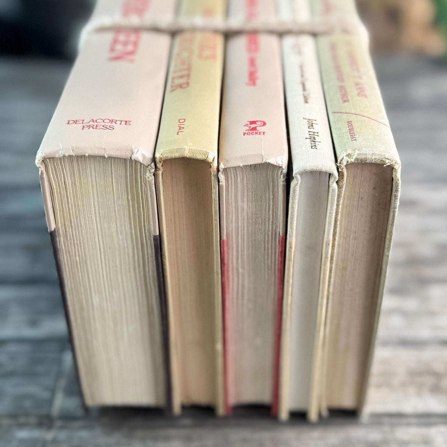 Beige and Red 1970s Vintage Books for Retro Shelf Styling - Pretty Old Books
