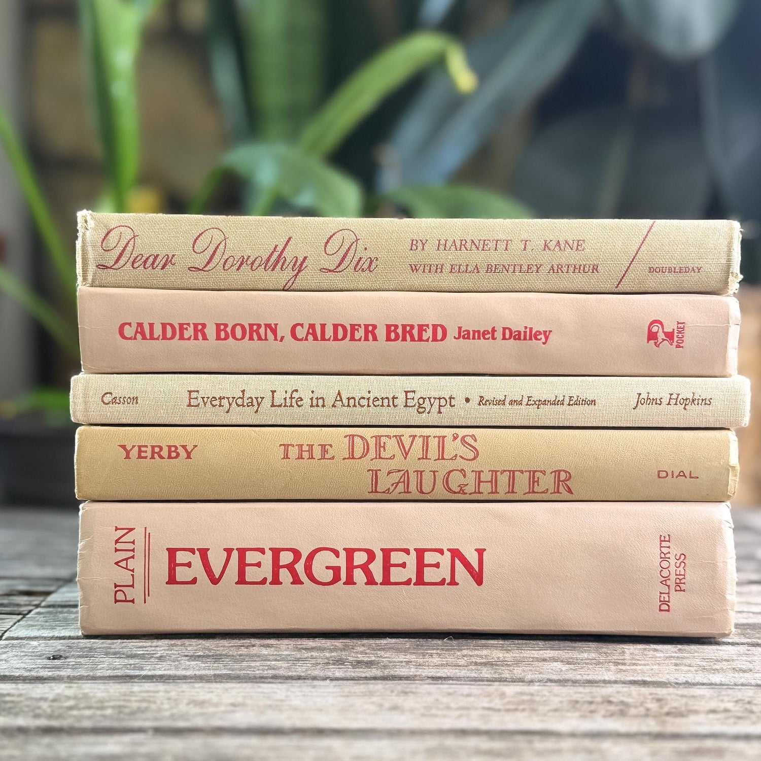 Beige and Red 1970s Vintage Books for Retro Shelf Styling - Pretty Old Books