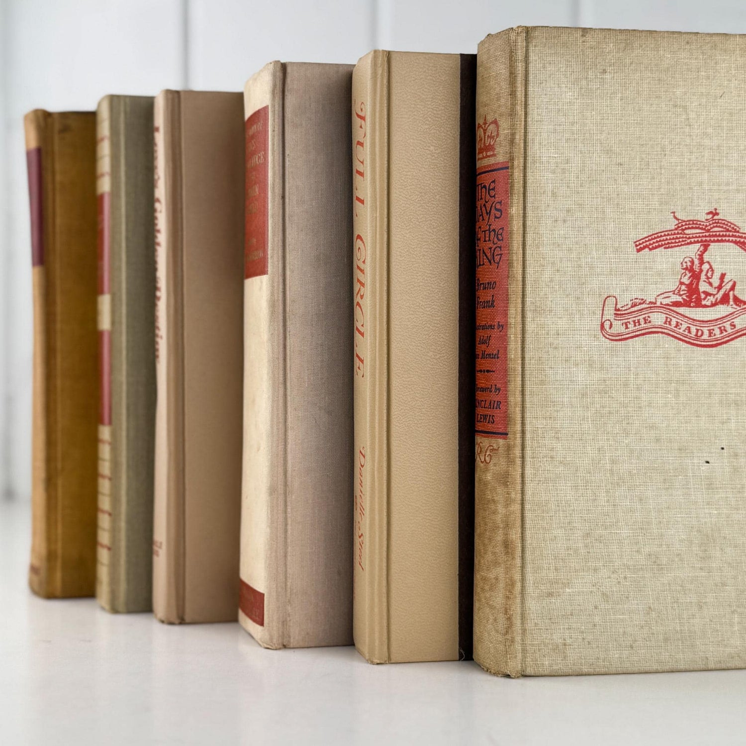 Beige and Rust Vintage Book Bundle for Shelf Styling - Pretty Old Books