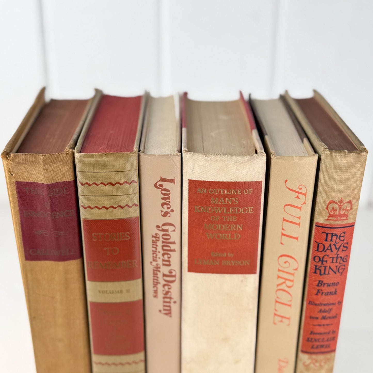 Beige and Rust Vintage Book Bundle for Shelf Styling - Pretty Old Books