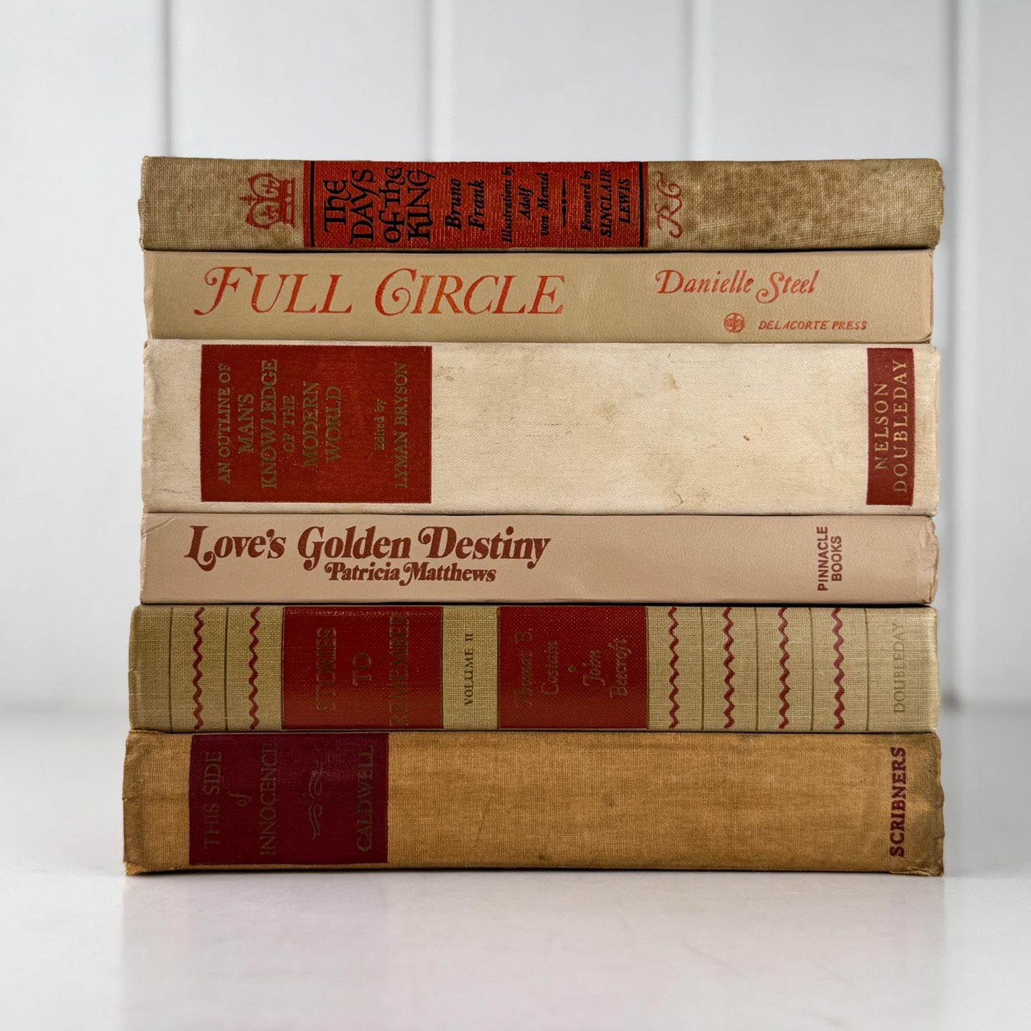 Beige and Rust Vintage Book Bundle for Shelf Styling - Pretty Old Books