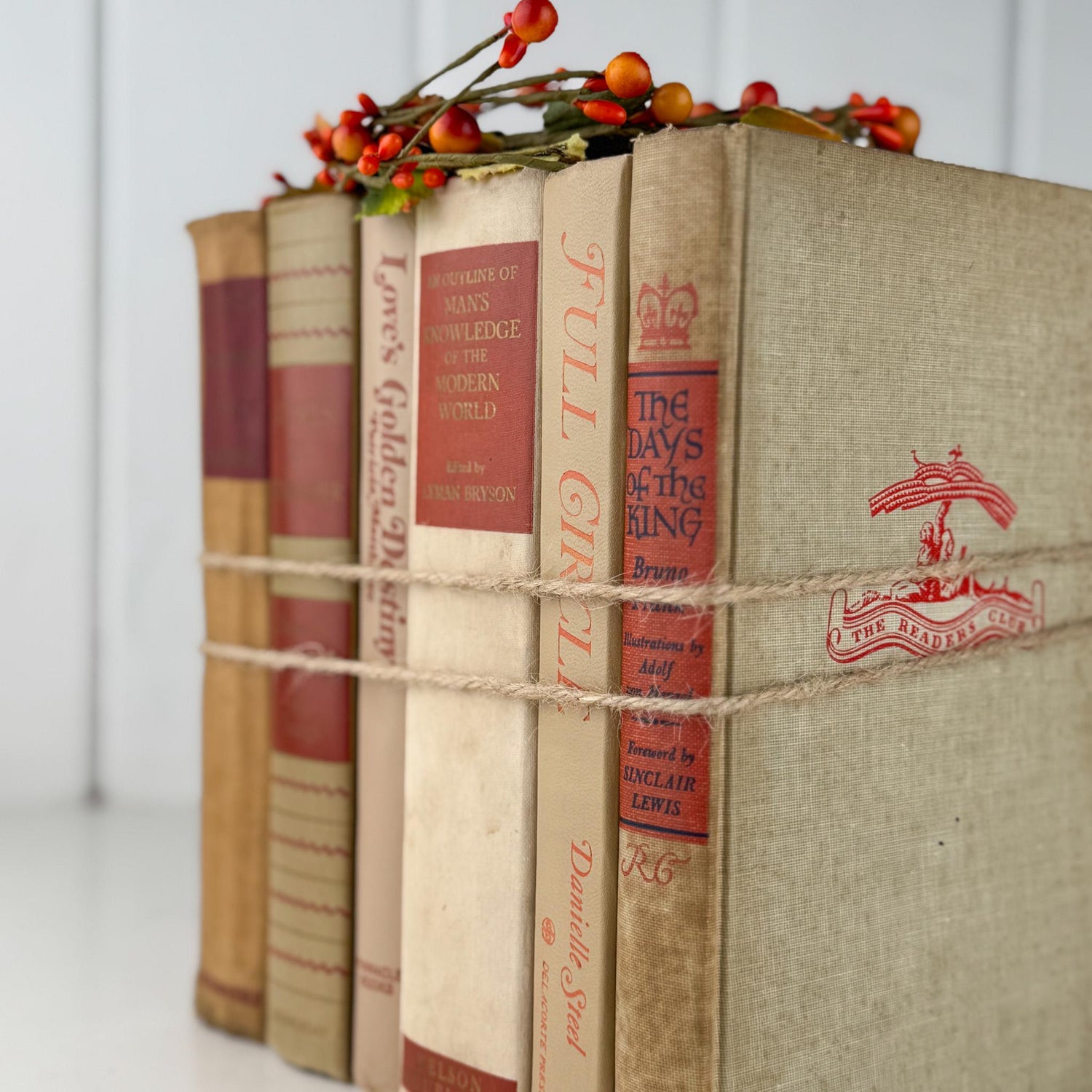 Beige and Rust Vintage Book Bundle for Shelf Styling - Pretty Old Books