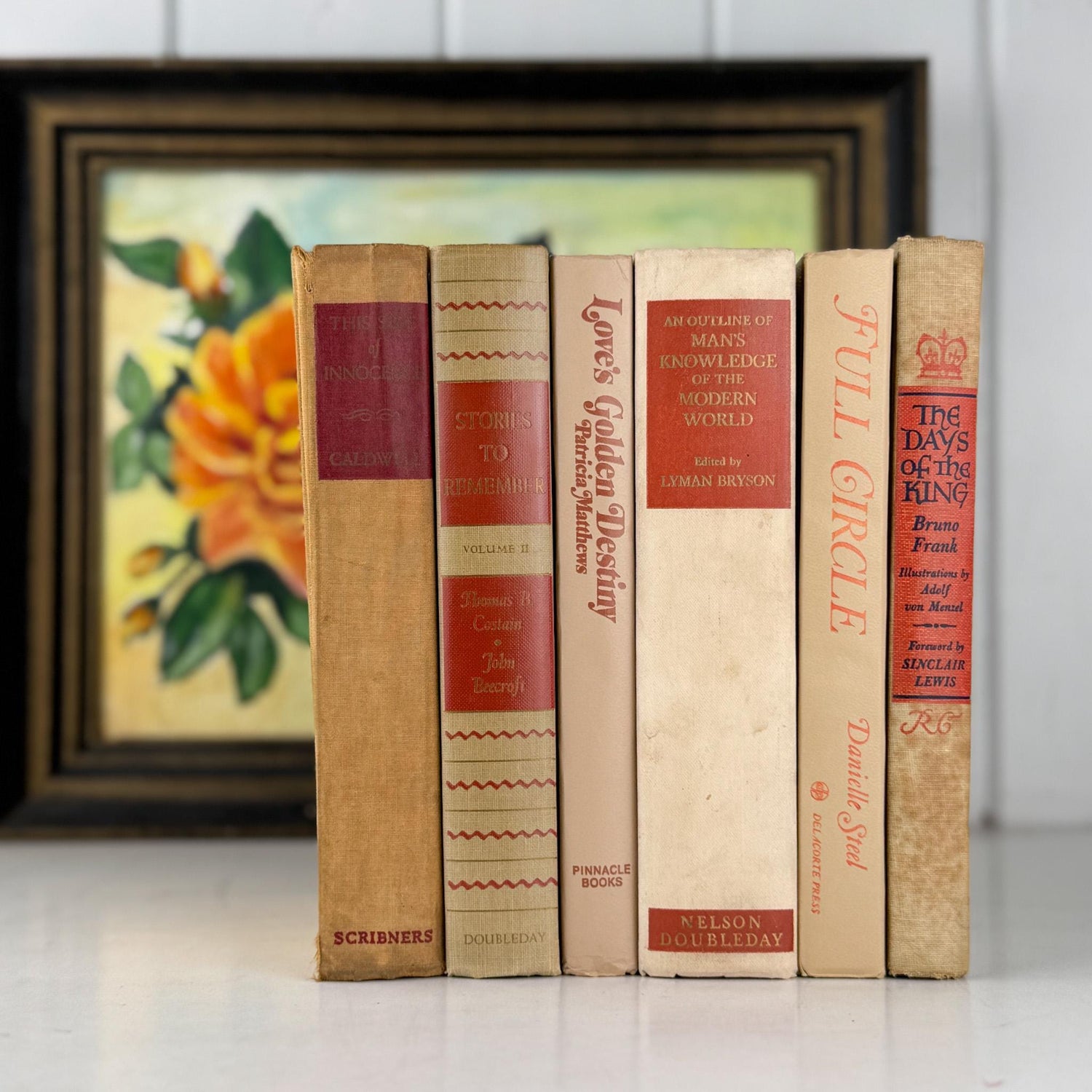 Beige and Rust Vintage Book Bundle for Shelf Styling - Pretty Old Books