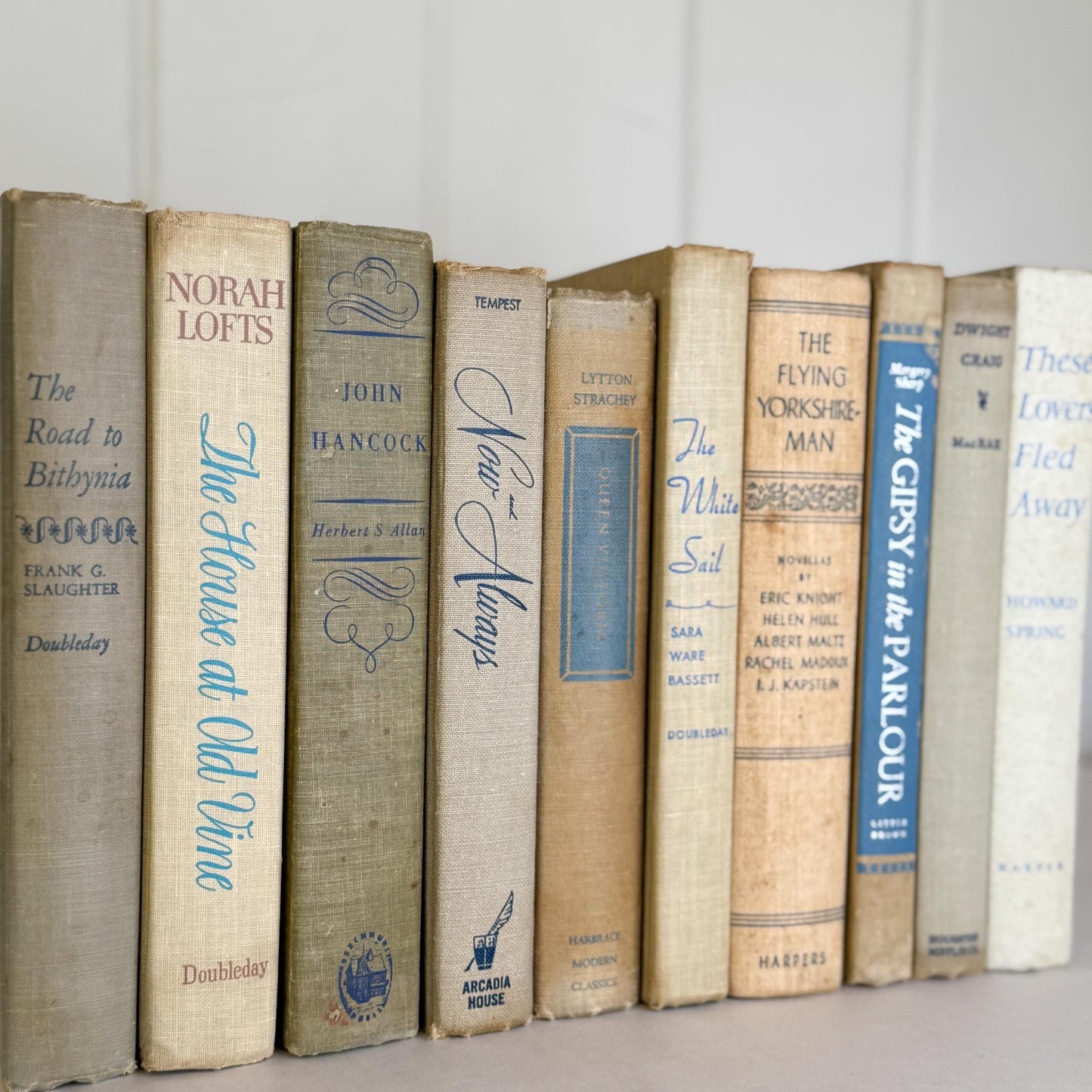 Beige, Gray, and Blue Decorative Books for Shelf Styling - Pretty Old Books