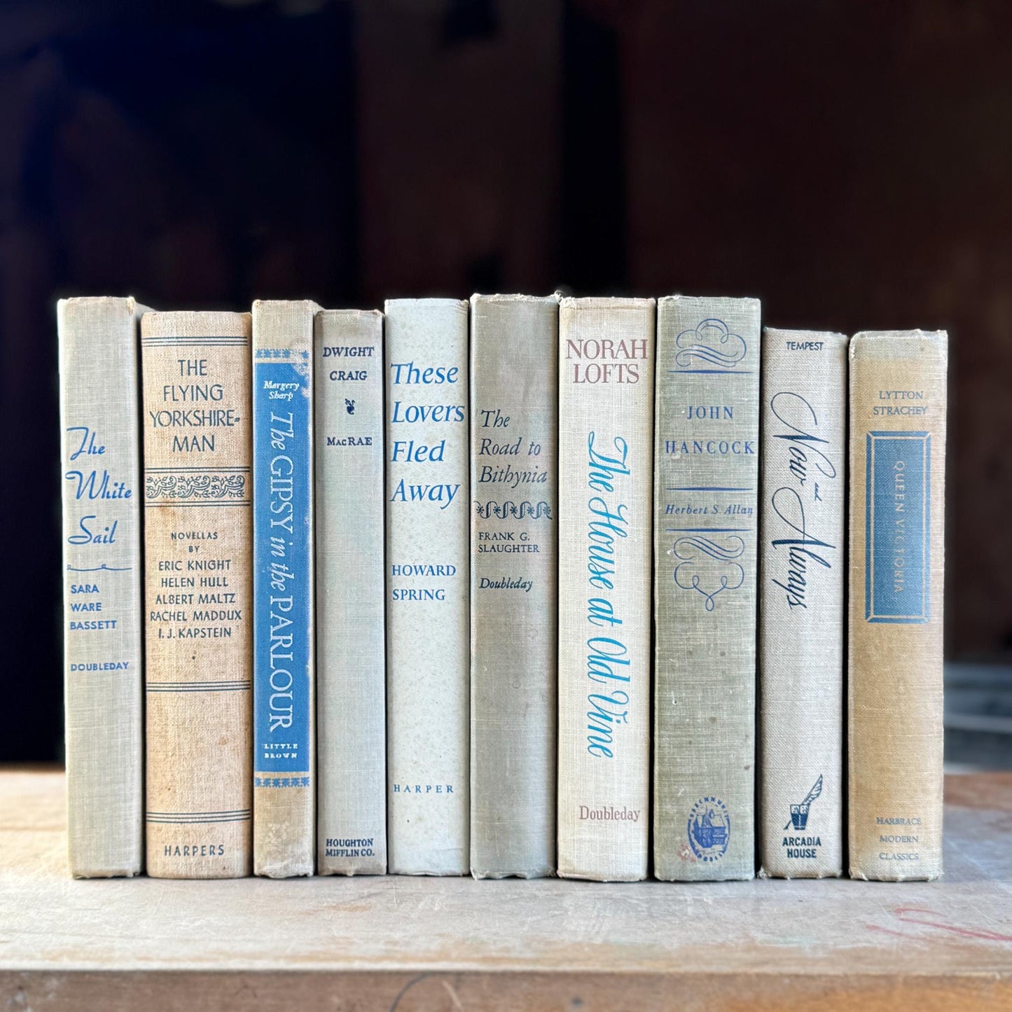 Beige, Gray, and Blue Decorative Books for Shelf Styling - Pretty Old Books