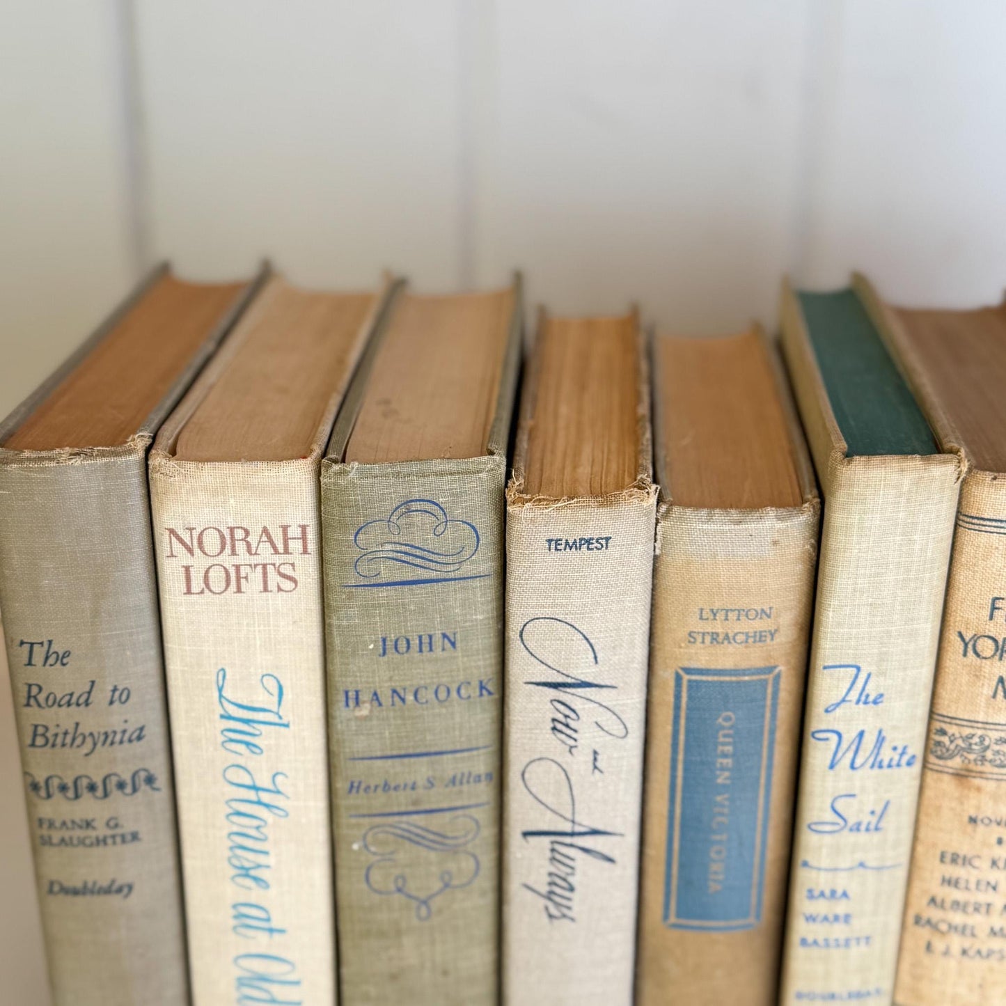 Beige, Gray, and Blue Decorative Books for Shelf Styling - Pretty Old Books