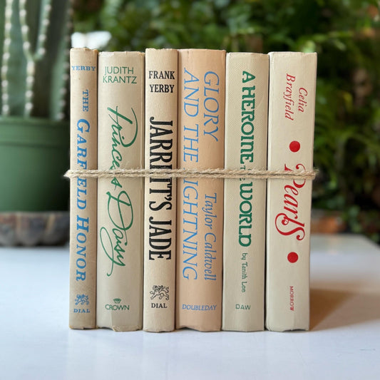 Beige Retro Decorative Books, Neutral Books With Colorful Lettering, 1970s Vintage Decor - Pretty Old Books